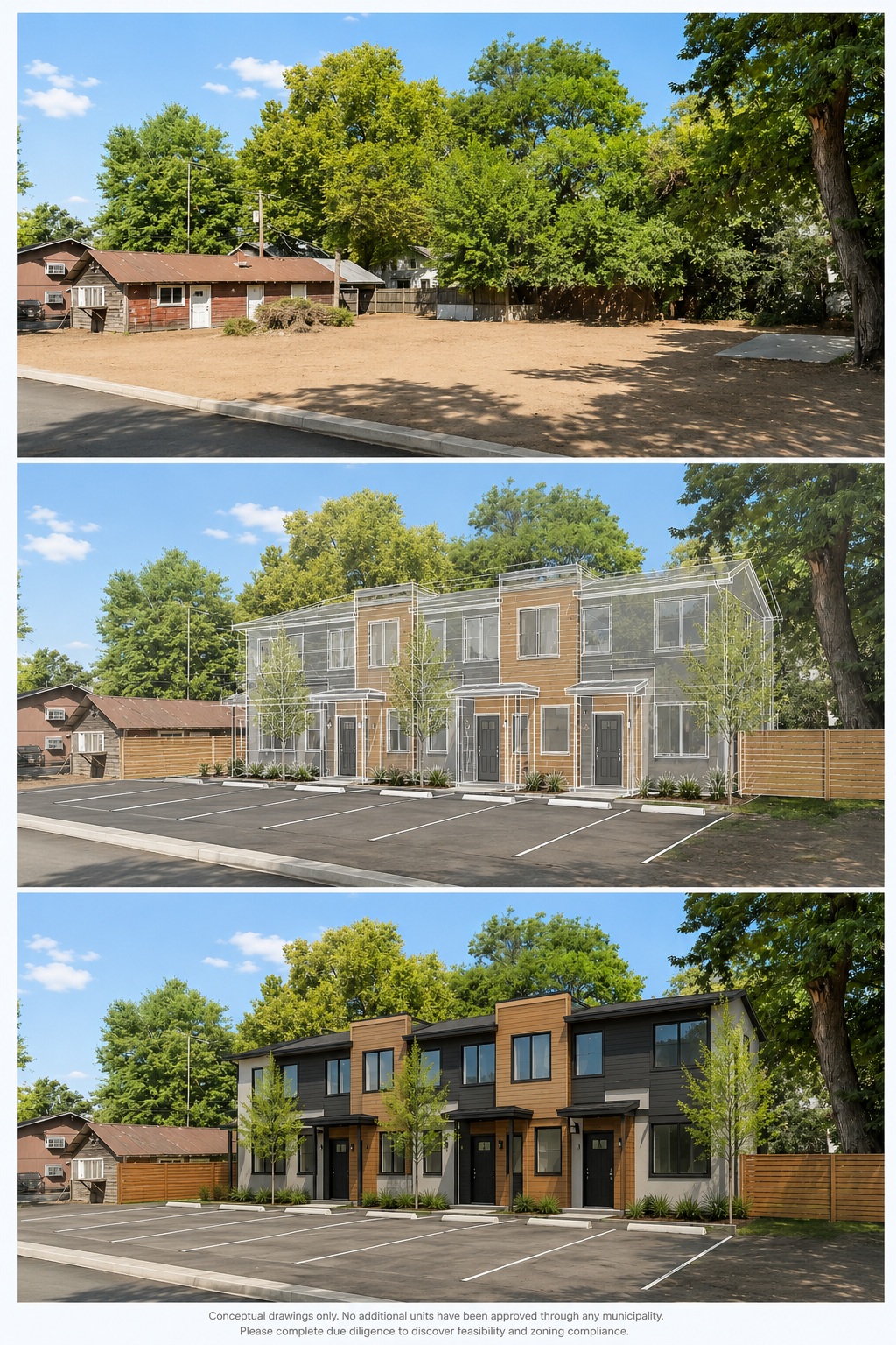 Conceptual renderings of a row of attached two-story units along the rear of the Magnolia Avenue parcel